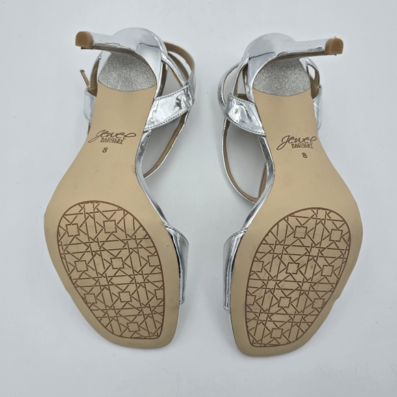 Jewel Badgley Mishka Kiki Ankle Strap Heeled Sandals, Silver, Women's Size 8 - Picture 10 of 16